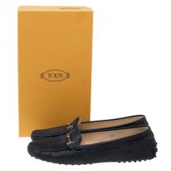 Pre Owned Tod's Black Leather Double T Buckle Loafers Size 39