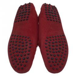 Pre Owned Tod's Red Floral Perforated Suede Loafers Size 36