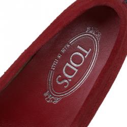 Pre Owned Tod's Red Floral Perforated Suede Loafers Size 36