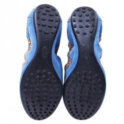 مملوكة مسبقًا Tod's Blue Suede and Beige Leather Scrunch Ballet Flats Size 40