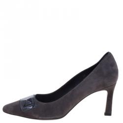 Pre Owned Tod's Grey Suede Embellished Pumps Size 37