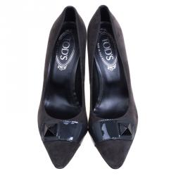 Pre Owned Tod's Grey Suede Embellished Pumps Size 37