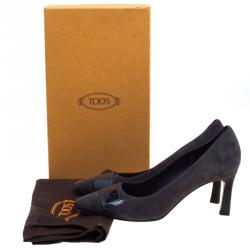 Pre Owned Tod's Grey Suede Embellished Pumps Size 37