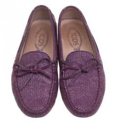 Pre Owned Tod's Purple Glitter Leather Bow Detail Driving Loafers Size 39