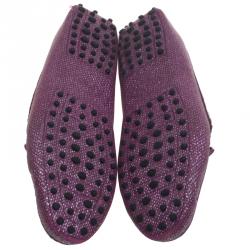 Pre Owned Tod's Purple Glitter Leather Bow Detail Driving Loafers Size 39