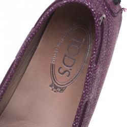 Pre Owned Tod's Purple Glitter Leather Bow Detail Driving Loafers Size 39
