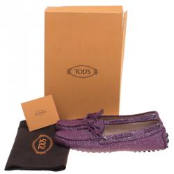 Pre Owned Tod's Purple Glitter Leather Bow Detail Driving Loafers Size 39