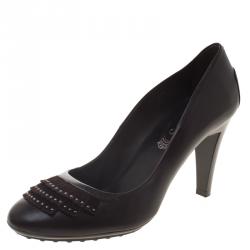Pre Owned Tod's Brown Leather and Suede Fringe Pumps Size 39.5
