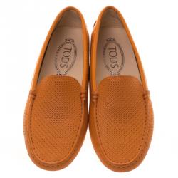 Pre Owned حذاء لوفرز تودز جلد برتقالي مثقب مقاس 36.5