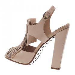 Pre Owned Tod's Cream Fringe Leather Sandals Size 40