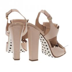 Pre Owned Tod's Cream Fringe Leather Sandals Size 40