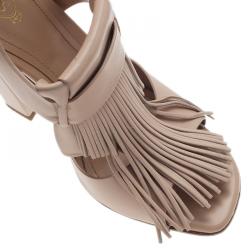 Pre Owned Tod's Cream Fringe Leather Sandals Size 40