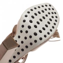 Pre Owned Tod's Cream Fringe Leather Sandals Size 40