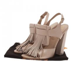 Pre Owned Tod's Cream Fringe Leather Sandals Size 40