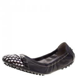 Pre Owned Tod's Two Tone Leather Buckle Detail Ballet Flats Size 38.5