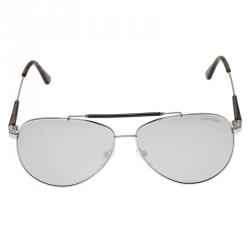 Pre Owned Tom Ford Silver and Tortoise Rick Aviator Sunglasses