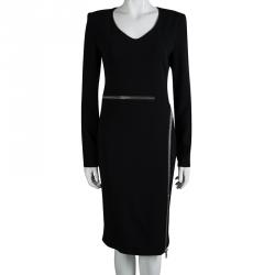Pre Owned Tom Ford Black Zip Detail Long Sleeve Dress M