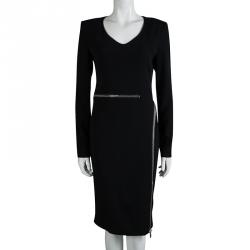 Pre Owned Tom Ford Black Zip Detail Long Sleeve Dress M