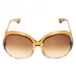 Pre Owned Tom Ford Brown Marcella TF80 Oversized Round Sunglasses
