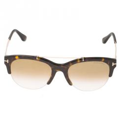 Pre Owned Tom Ford Dark Havana Rose Gold Tone Adrenne Semi Rimless Sunglasses