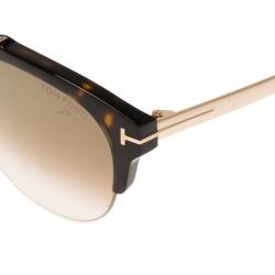 Pre Owned Tom Ford Dark Havana Rose Gold Tone Adrenne Semi Rimless Sunglasses