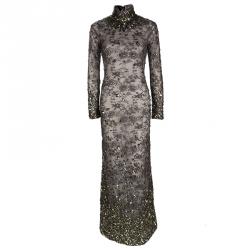 Tom Ford Grey Floral Lace Crystal Embellished Gown S