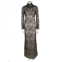 Tom Ford Grey Floral Lace Crystal Embellished Gown S