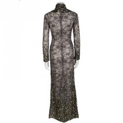 Tom Ford Grey Floral Lace Crystal Embellished Gown S