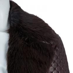 Pre Owned Tom Ford Burgundy Fur-Trim Quilting Detail Leather Jacket S