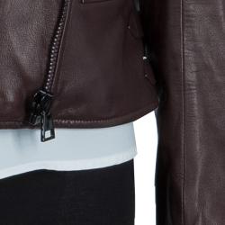 Pre Owned Tom Ford Burgundy Fur-Trim Quilting Detail Leather Jacket S