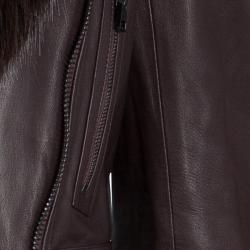 Pre Owned Tom Ford Burgundy Fur-Trim Quilting Detail Leather Jacket S