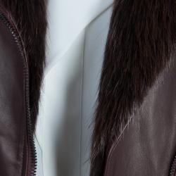 Pre Owned Tom Ford Burgundy Fur-Trim Quilting Detail Leather Jacket S