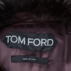 Pre Owned Tom Ford Burgundy Fur-Trim Quilting Detail Leather Jacket S
