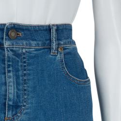 Tom Ford Patchwork Denim Fringed Edging Detail Pencil Skirt S