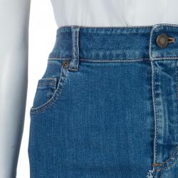 Tom Ford Patchwork Denim Fringed Edging Detail Pencil Skirt S