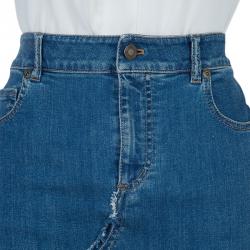 Tom Ford Patchwork Denim Fringed Edging Detail Pencil Skirt S