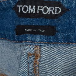 Tom Ford Patchwork Denim Fringed Edging Detail Pencil Skirt S