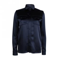 Tom Ford Navy Blue Satin Long Sleeve Button Down Shirt S