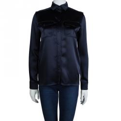 Tom Ford Navy Blue Satin Long Sleeve Button Down Shirt S