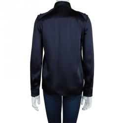 Tom Ford Navy Blue Satin Long Sleeve Button Down Shirt S