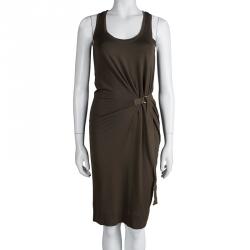 Pre Owned Tom Ford Olive Green Knit Belted Sleeveless Dress S