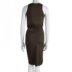 Pre Owned Tom Ford Olive Green Knit Belted Sleeveless Dress S