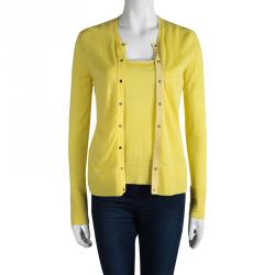 Pre Owned Tom Ford Yellow Cashmere Top and Cardigan Set S