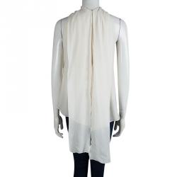 Pre Owned Tom Ford Cream Pleated Silk Neck Tie Detail Sleeveless Top S