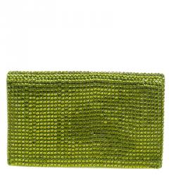 Pre Owned Tom Ford Green Satin Crystal Embellished Flat Clutch