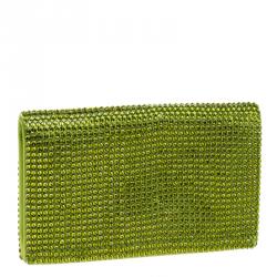 Pre Owned Tom Ford Green Satin Crystal Embellished Flat Clutch