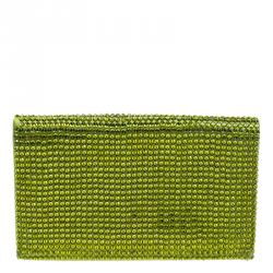 Pre Owned Tom Ford Green Satin Crystal Embellished Flat Clutch