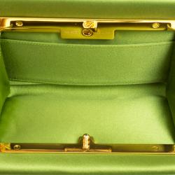 Pre Owned Tom Ford Green Satin Crystal Embellished Flat Clutch
