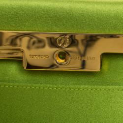 Pre Owned Tom Ford Green Satin Crystal Embellished Flat Clutch