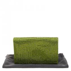Pre Owned Tom Ford Green Satin Crystal Embellished Flat Clutch